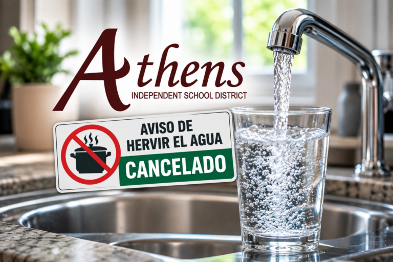 Cancelan aviso de hervir el agua en Athens tras confirmar que el suministro es seguro