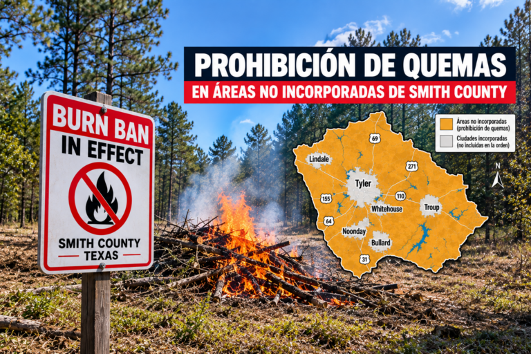 Smith County mantiene la prohibición de quemas tras 207 reportes y alto riesgo de incendios