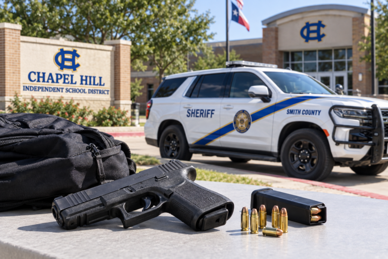 Encuentran pistola y cargador con municiones en mochila de estudiante de Chapel Hill ISD