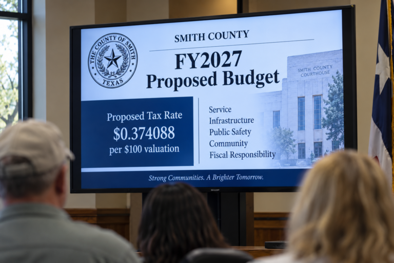 Smith County aprueba presupuesto FY2027 y sube tasa predial a $0.374088