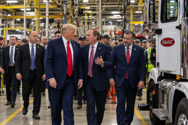 Trump impulsa a Ken Paxton durante visita a fábrica de Peterbilt en Denton